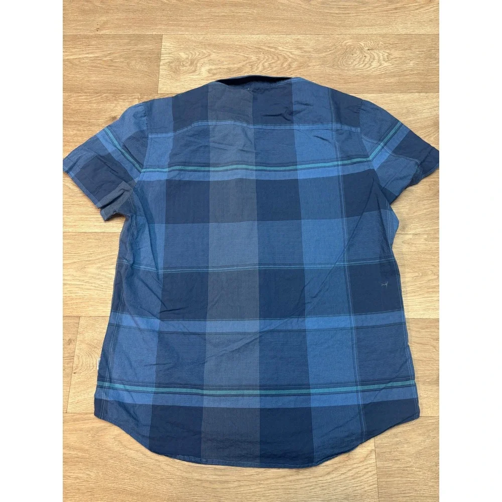 Calvin Klein Mens XL Slim Fit Blue Plaid Short Sleeve Button Down Cotton Shirt